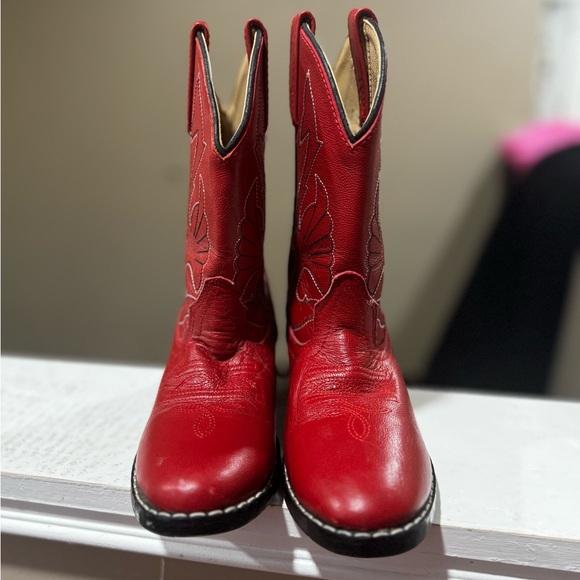 Kids Red Leather Cowboy Boots - Picture 2 of 8